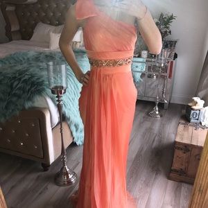 Peach One Shoulder Evening Gown